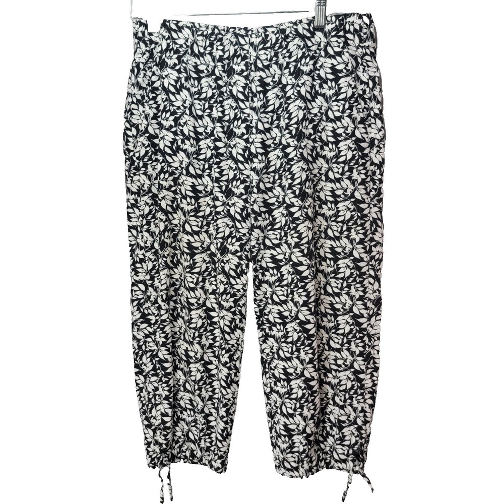 Land N Sea Linen Blend Pants Women S Tie Leg Capri Pull On Beach Boat Floral Ivy